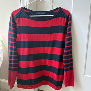 Tommy Hilfiger Red and Navy Striped Boatneck Top